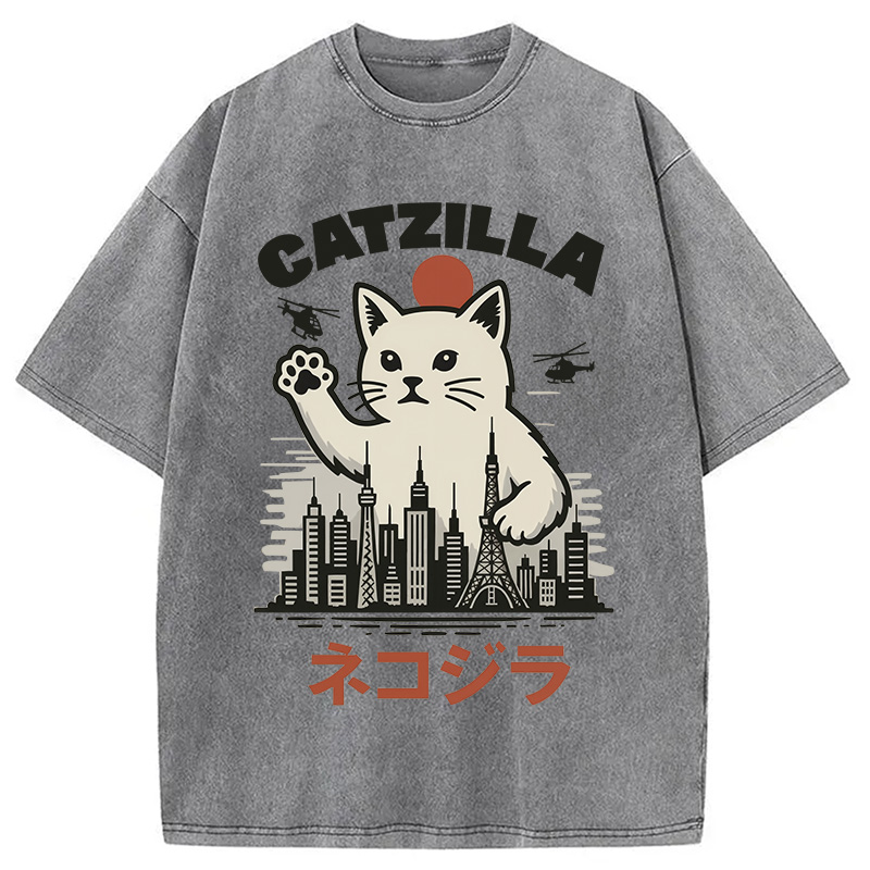 Modecanvas Feline Fury Over Tokyo Washed T-Shirt