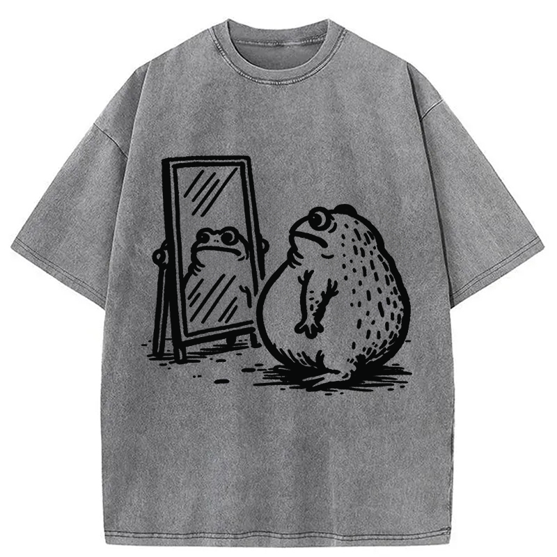 Modecanvas Fat Frog Looking In The Mirror Washed T-Shirt