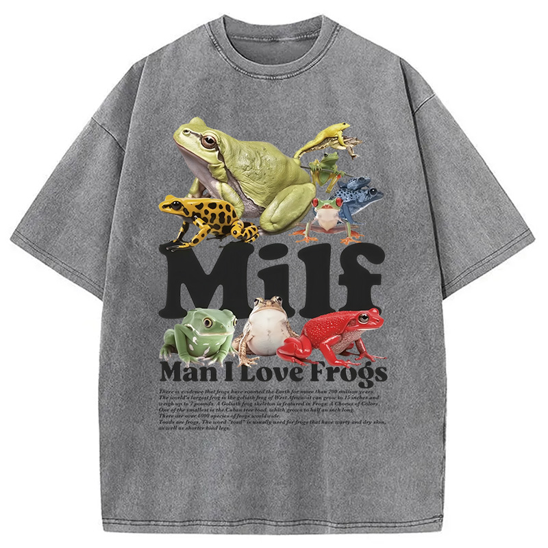 Modecanvas Man I Love Frogs Washed T-Shirt
