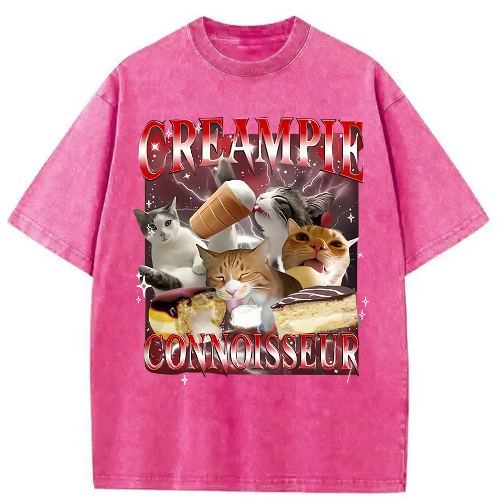Modecanvas Funny Creampie Connoisseur Meme Washed T-Shirt-modecanvas