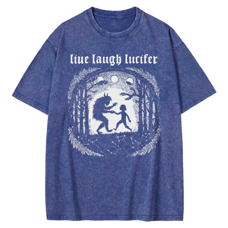 Modecanvas Live Laugh Lucifer Washed T-shirt-modecanvas