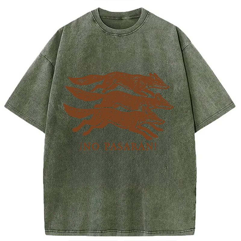 Modecanvas No Pasaran! Anti-Fascist Fox DTG Printing Washed T-Shirt