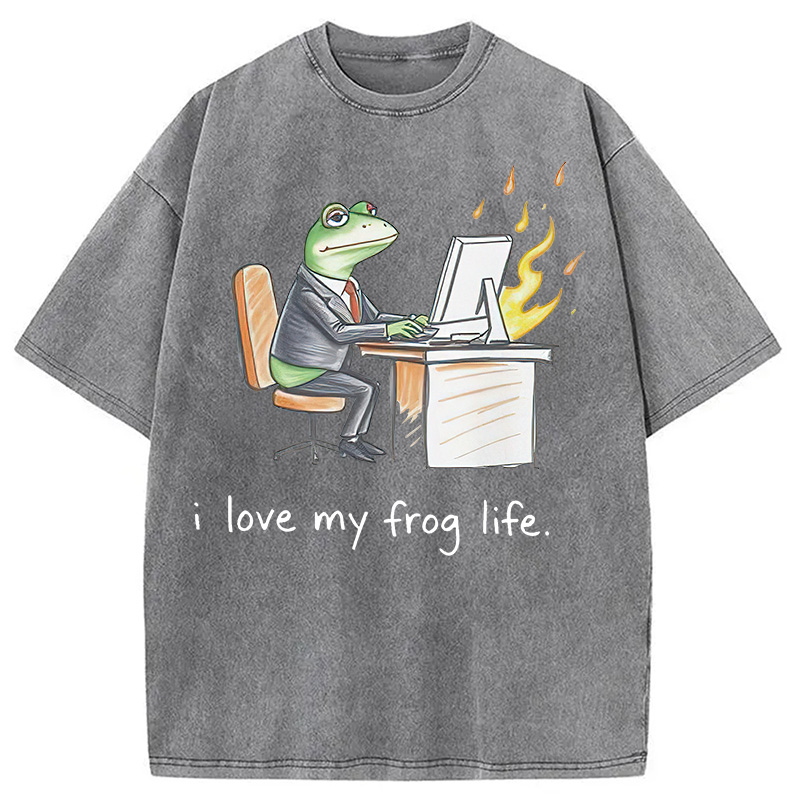 Modecanvas Office Burnout Funny Frog Meme Washed T-Shirt