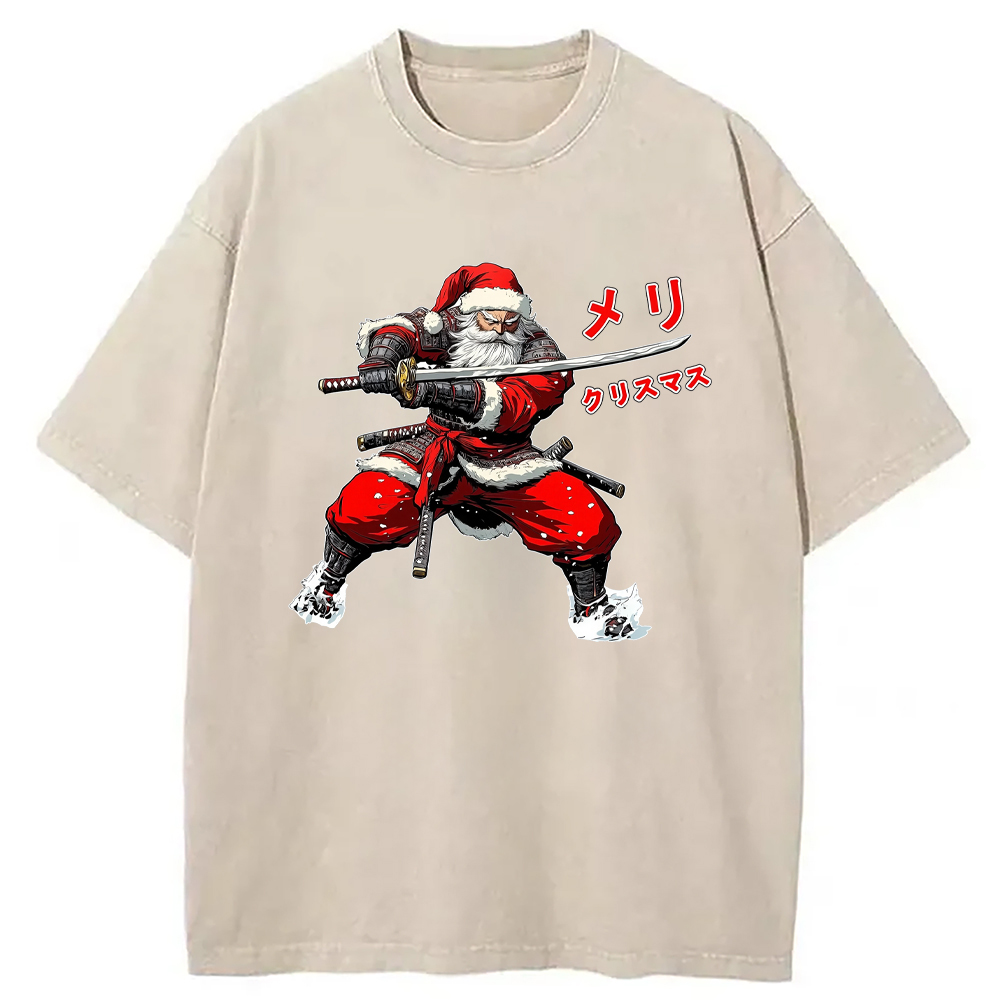 Modecanvas Samurai Santa Christmas Washed T-Shirt