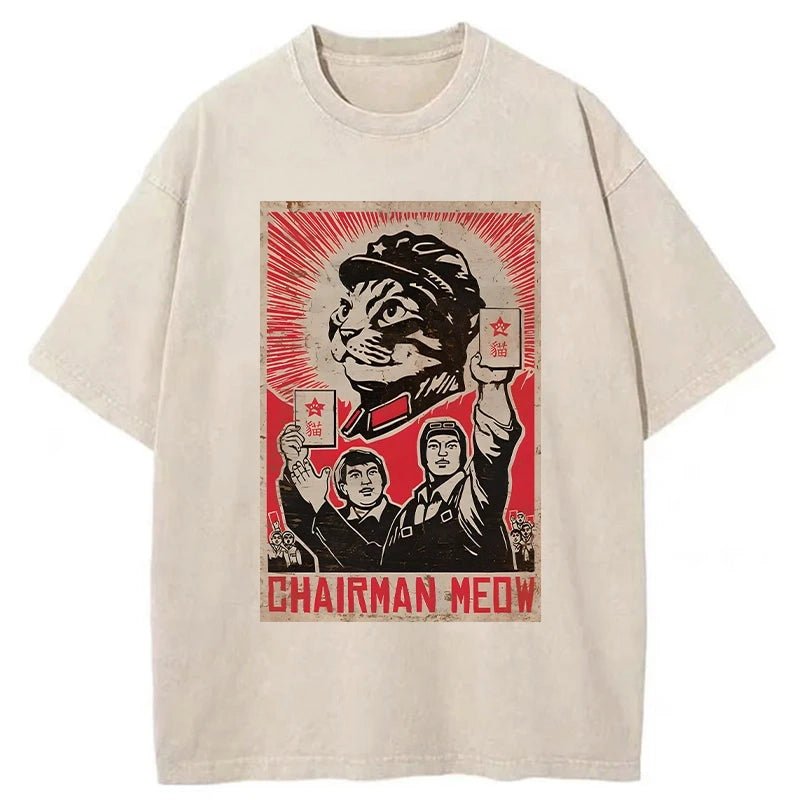 Modecanvas Meow Mao Cat Meme Washed T-Shirt