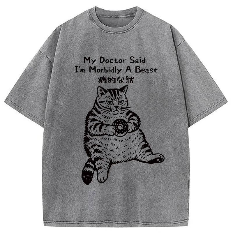 Modecanvas Lazy Fat Cat Washed T-Shirt-modecanvas