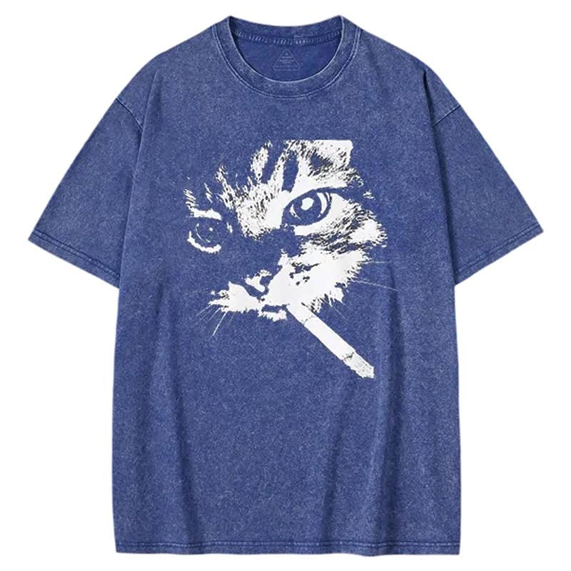 Modecanvas Funny Cat Meme Washed T-shirt-modecanvas