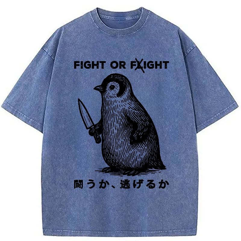 Modecanvas Funny Fight Or Flight Washed T-Shirt-modecanvas