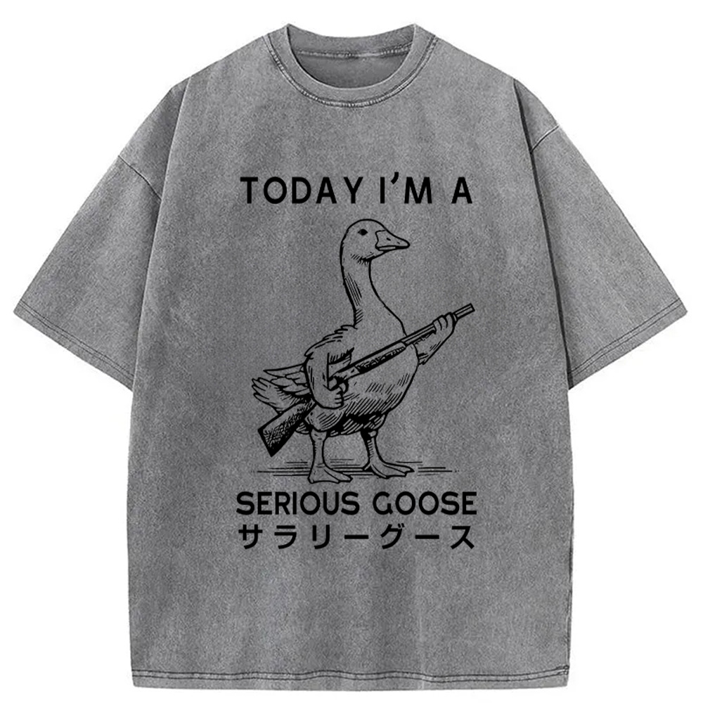 Modecanvas Serious Stupid Goose Washed T-Shirt-modecanvas