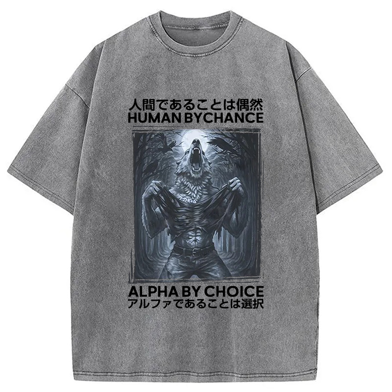 Modecanvas Howling Wolf Washed T-Shirt-modecanvas