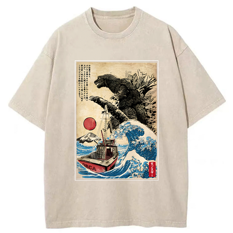 Modecanvas Orca in Japan Wave Washed T-Shirt