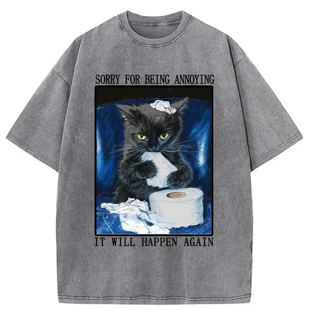 Modecanvas Naughty Cat Destroys Toilet Paper Washed T-Shirt