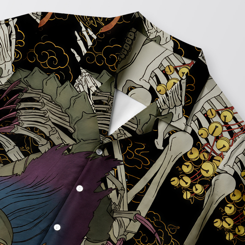 Modecanvas Japanese Yokai And Skeletons Aloha Hawaiian Shirt