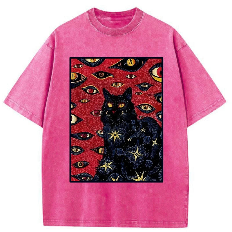 Modecanvas Mysterious Cat Washed T-Shirt-modecanvas