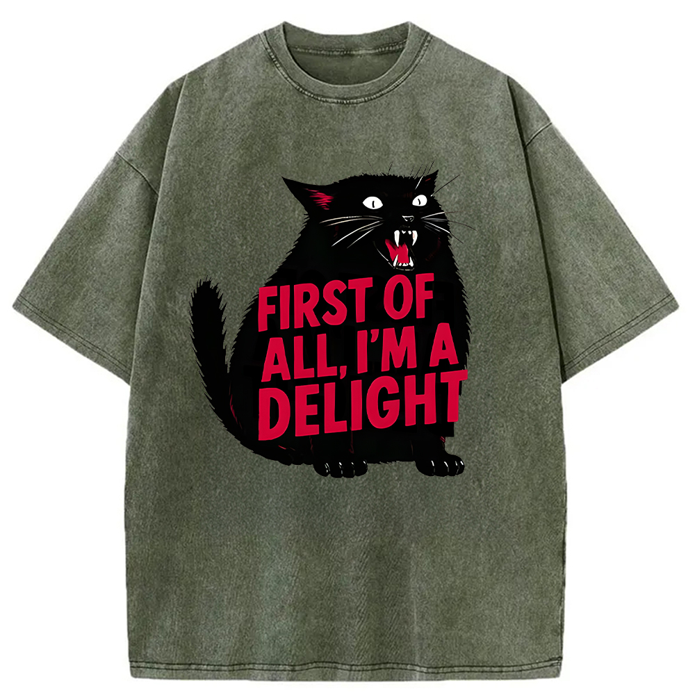 Modecanvas Roaring Black Cat Washed T-Shirt-modecanvas