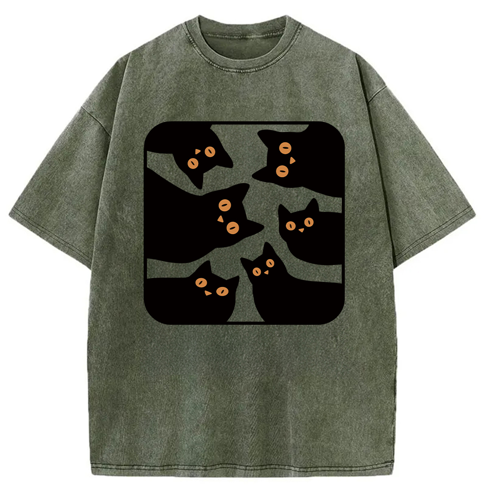 Modecanvas Cats Are Watching Washed T-Shirt