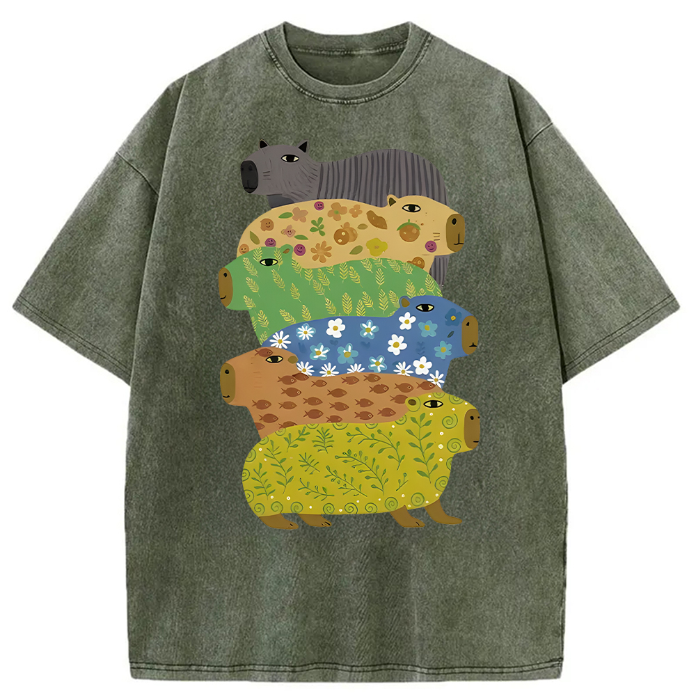 Modecanvas Colorful Capybaras Washed T-Shirt