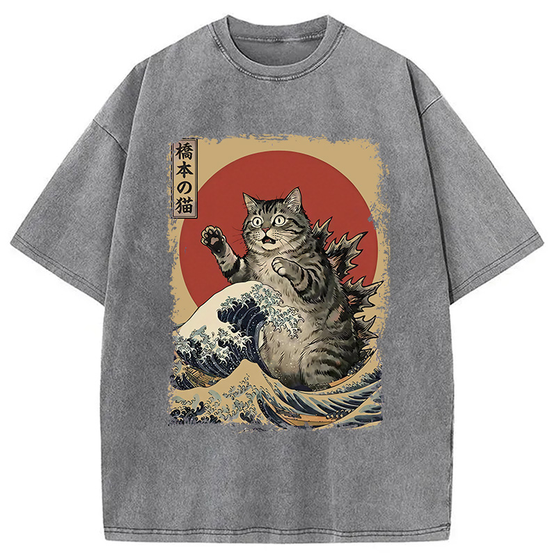 Modecanvas Catzilla Is Causing Destruction Washed T-Shirt