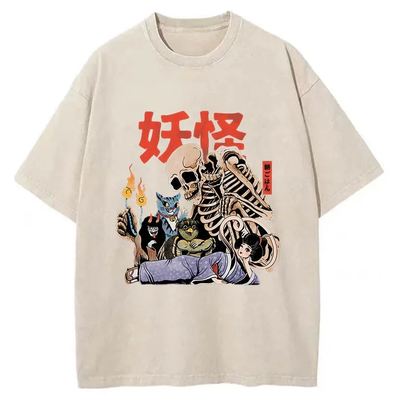Modecanvas The Yokai Club DTG Printing Washed T-Shirt-modecanvas