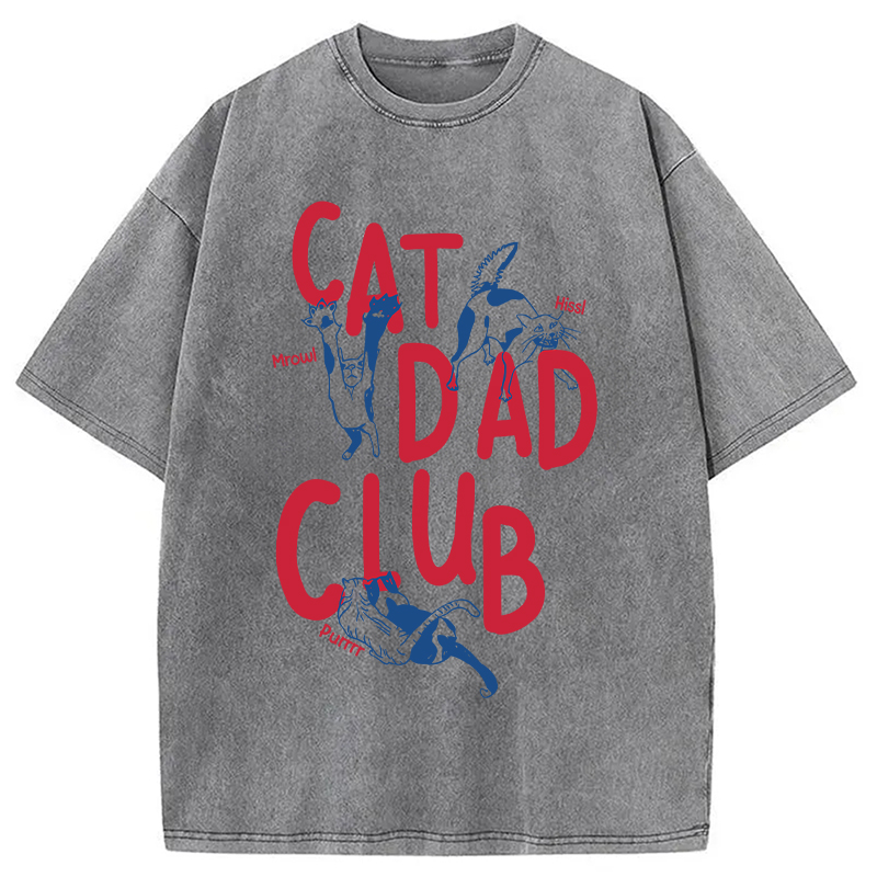 Modecanvas Cat Dad Club Washed T-Shirt-modecanvas