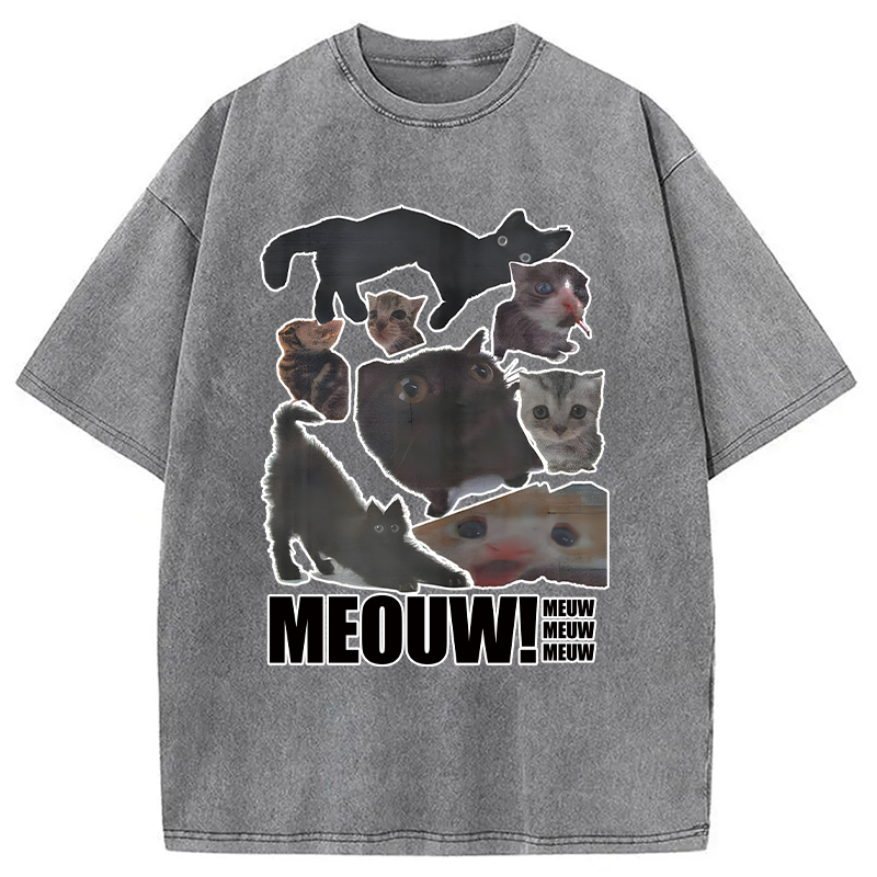 Modecanvas Cats in All Shape Meouw Washed T-Shirt