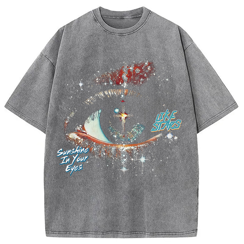 Modecanvas Eye Like Stars DTG Printing Washed T-Shirt-modecanvas