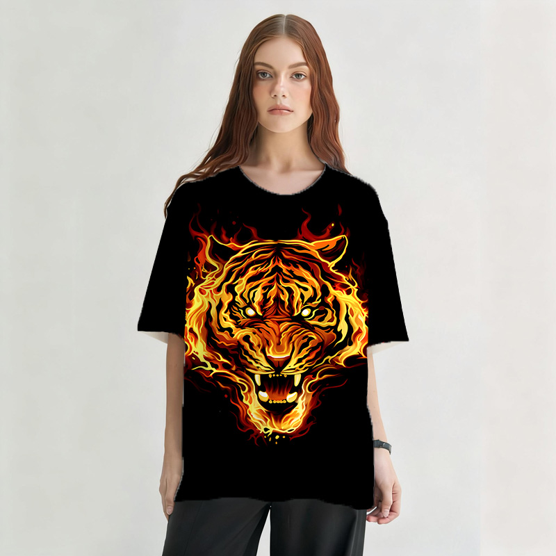 Modeocanvas Fire Tiger All Over Print T-shirt-modecanvas