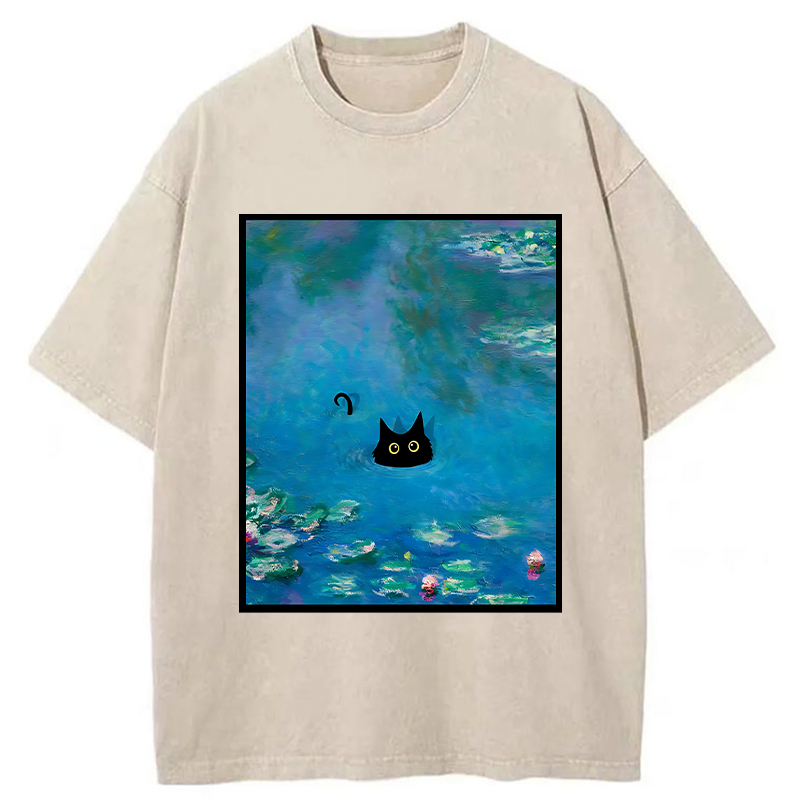 Modecanvas Monet Water Lily Cat Washed T-Shirt