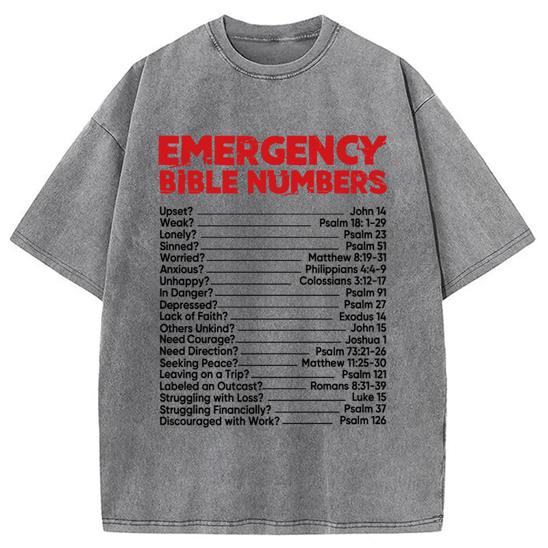Modecanvas Bible Emergency Numbers Washed T-Shirt-modecanvas