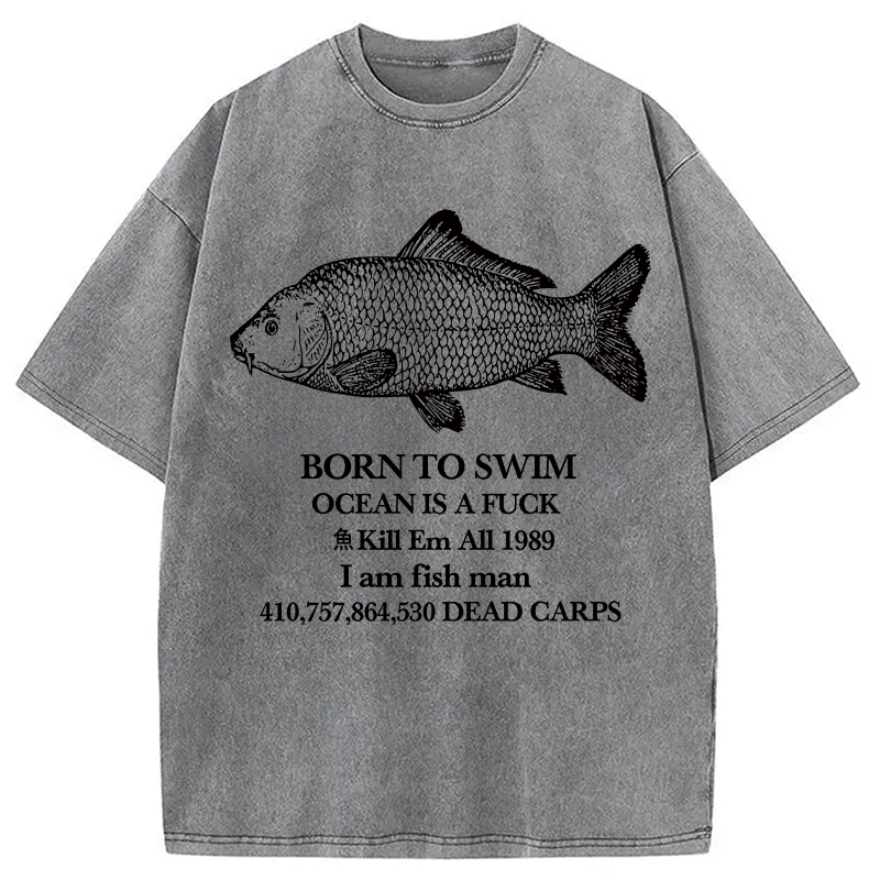 Modecanvas Born To Swim Washed T-Shirt-modecanvas