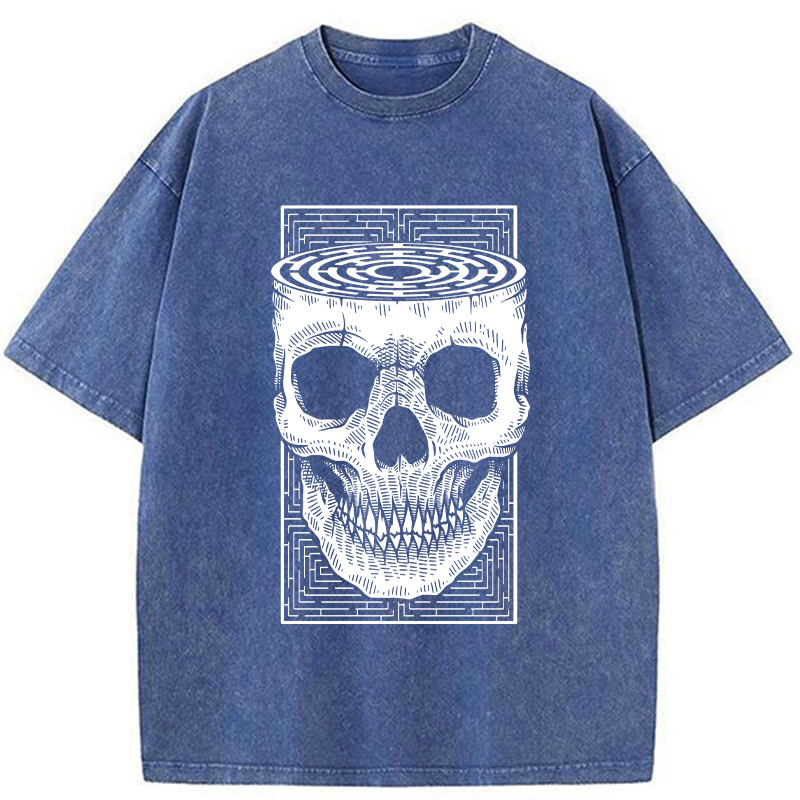 Modecanvas Horror Skull DTG Printing Washed T-Shirt-modecanvas