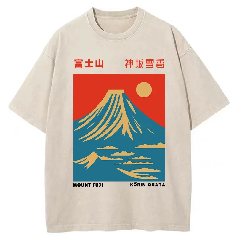 Modecanvas Mount Fuji Vintage Washed T-Shirt-modecanvas