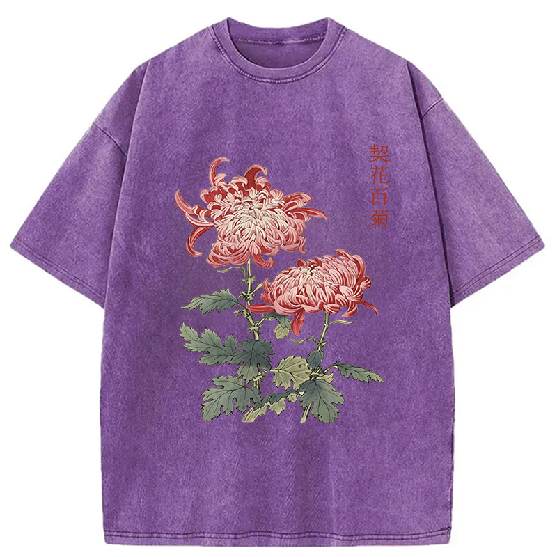 Modecanvas Chrysanthemum Floral Washed T-Shirt
