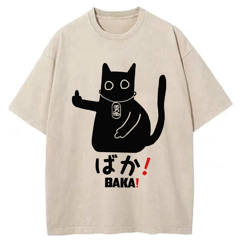 Modecanvas Japanese Baka Cat Washed T-Shirt