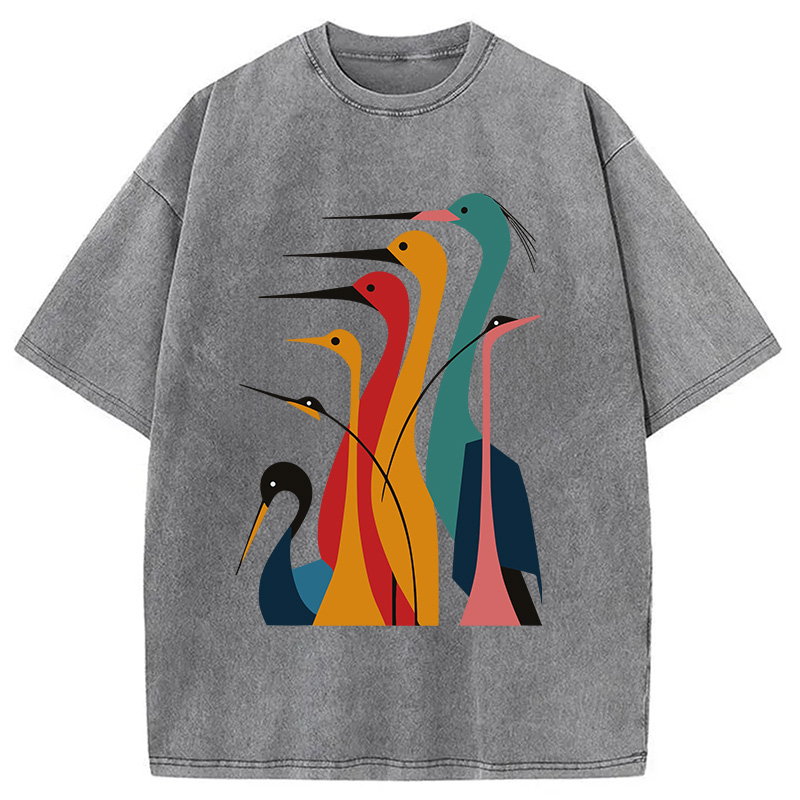 Modecanvas Various Types Of Cranes Washed T-Shirt