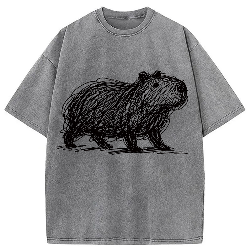 Modecanvas Minimalist Capybara Washed T-Shirt-modecanvas