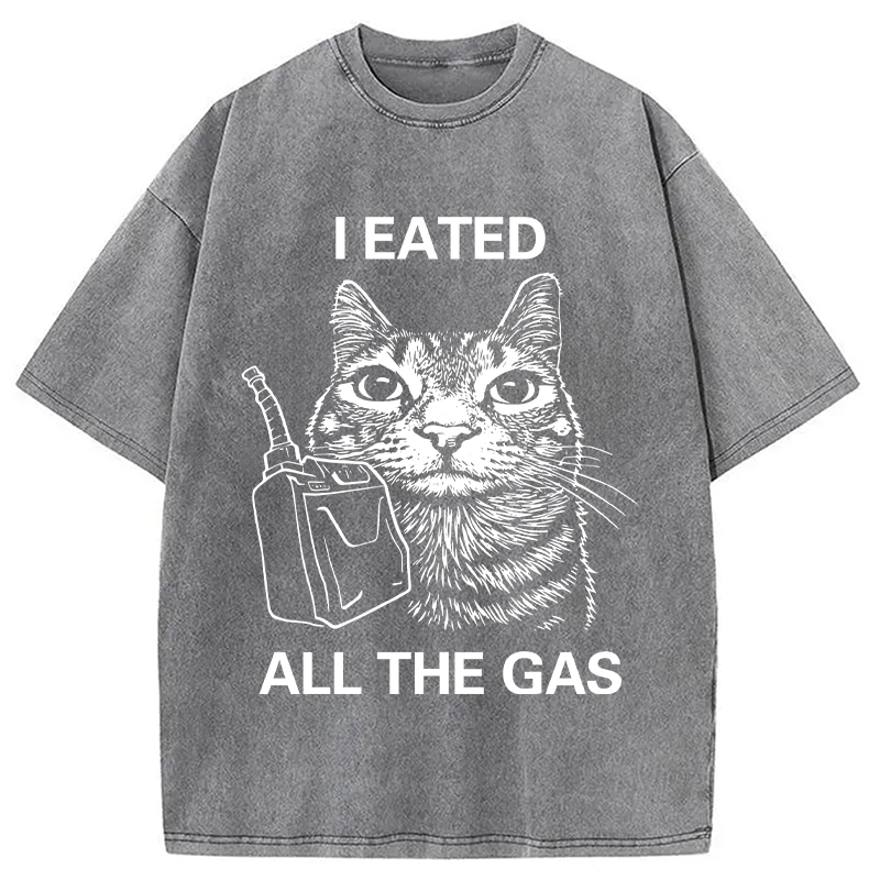 Modecanvas I Eated All The Gas Funny Cat Meme Washed T-Shirt-modecanvas