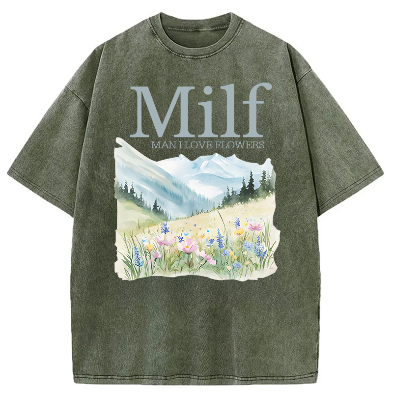 Modecanvas Man I Love Flowers Washed T-Shirt