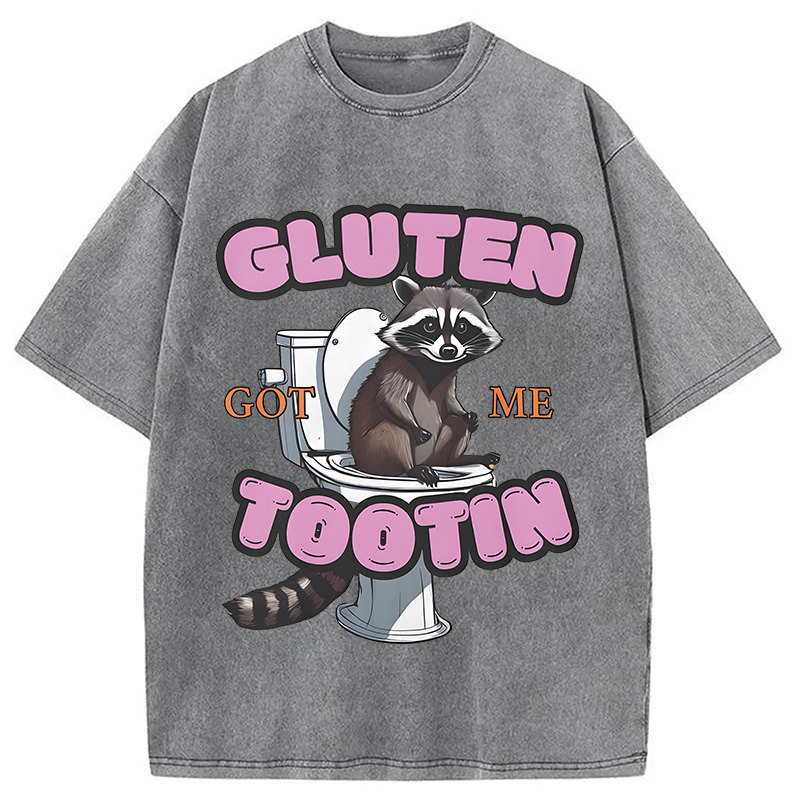 Modecanvas Gluten Got Me Tootin Raccoon Meme Washed T-Shirt