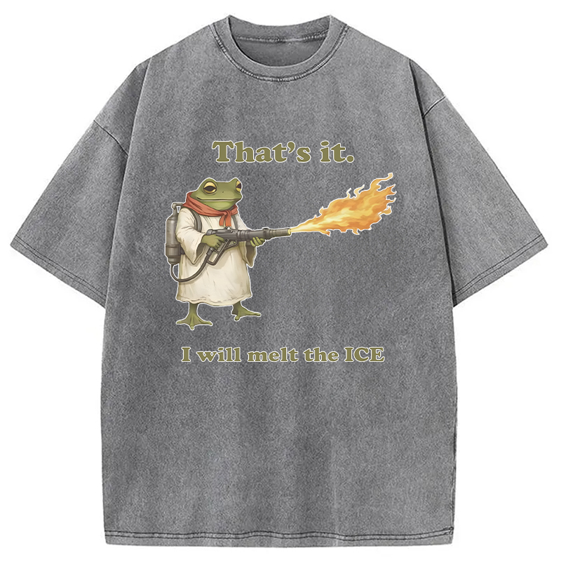 Modecanvas Funny Frog Flamethrower Meme DTG Printing Washed T-Shirt