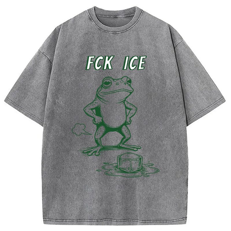 Modecanvas F*ck Ice Frog Meme DTG Printing Washed T-Shirt
