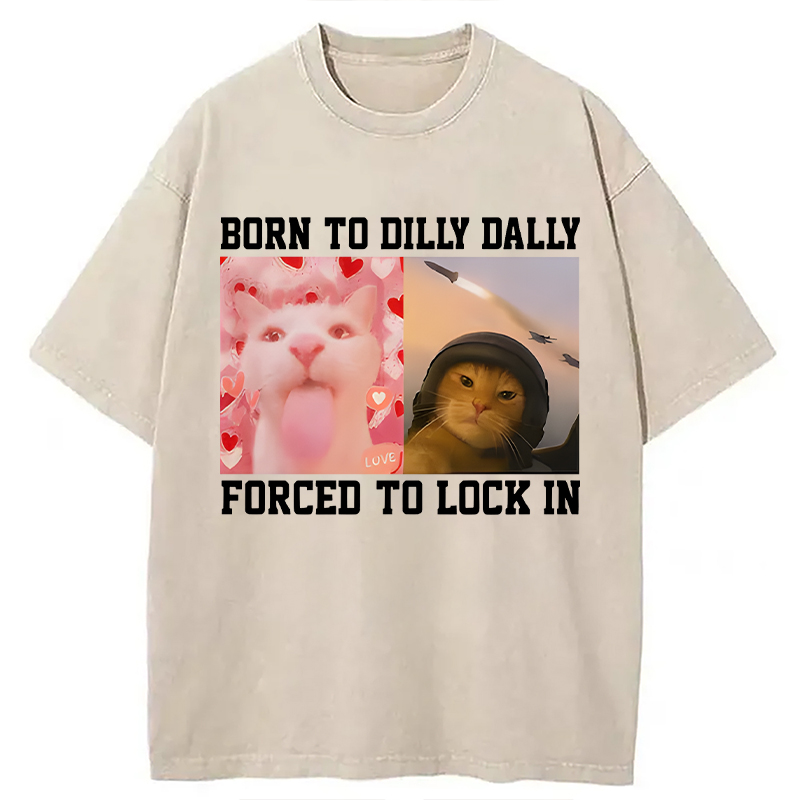 Modecanvas Cursed Cat Meme DTG Printing Washed T-Shirt