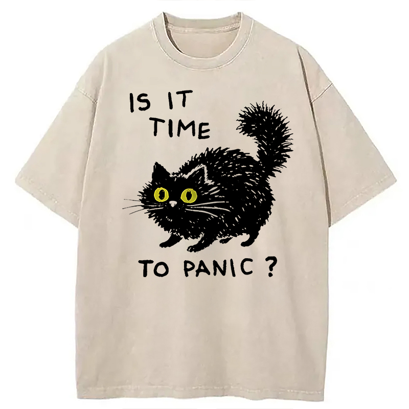 Modecanvas Is It Time to Panic Cat DTG Printing Washed T-Shirt