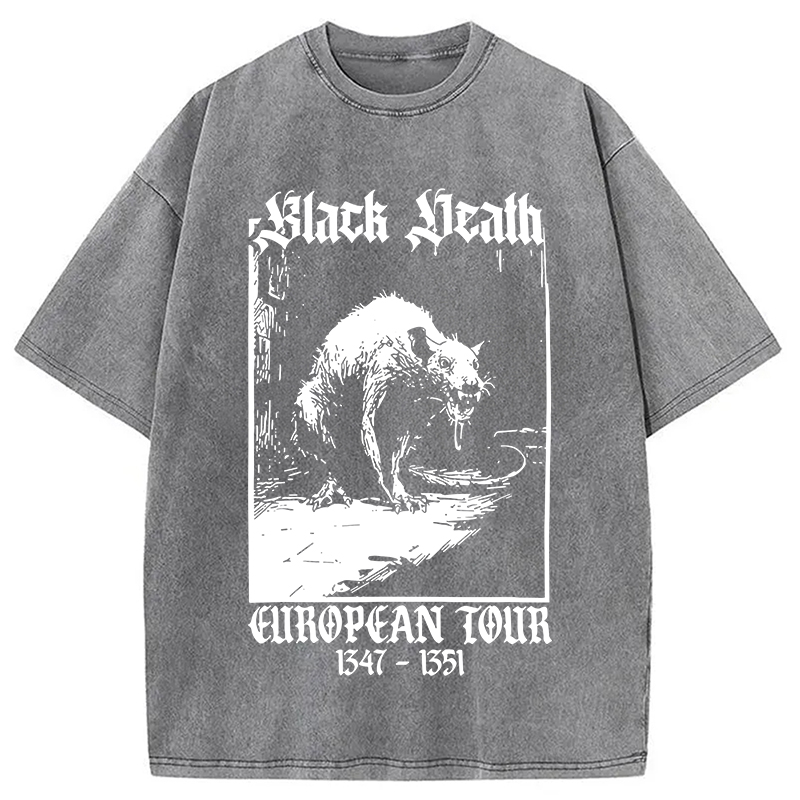 Modecanvas Black Death Rat DTG Printing Washed T-Shirt-modecanvas