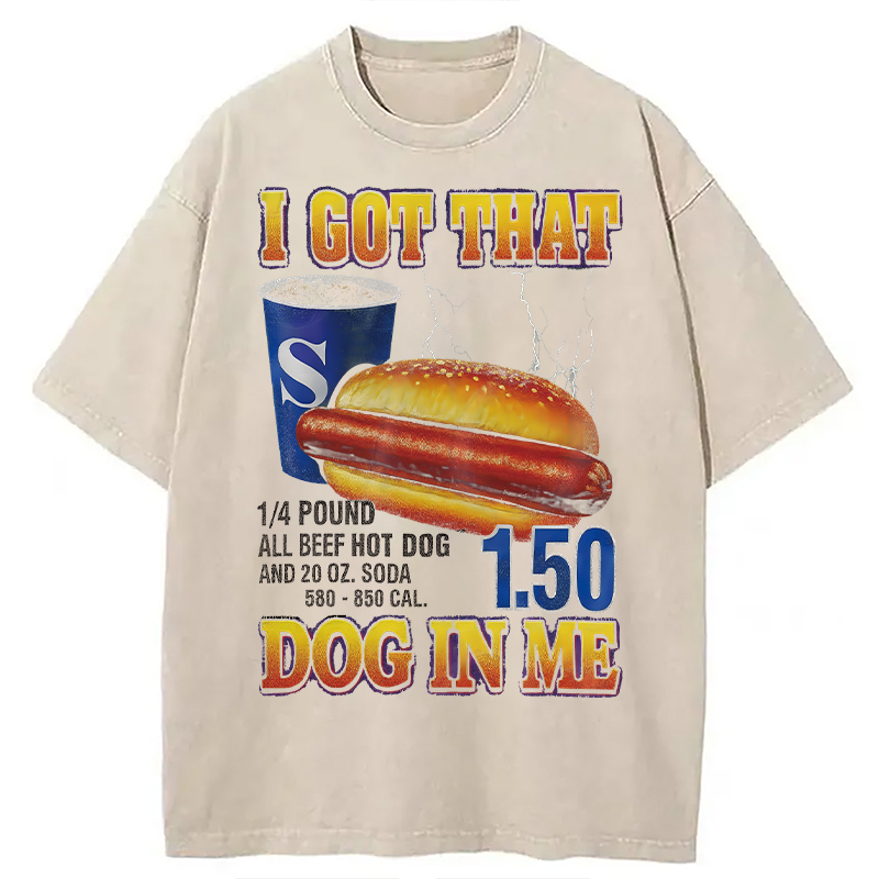 Modecanvas Funny Hot Dog DTG Printing Washed T-Shirt