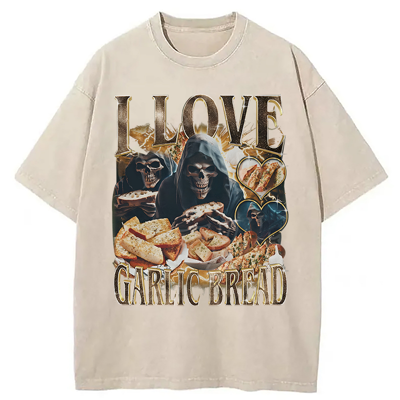 Modecanvas Gothic Garlic Bread Retro DTG Printing Washed T-Shirt