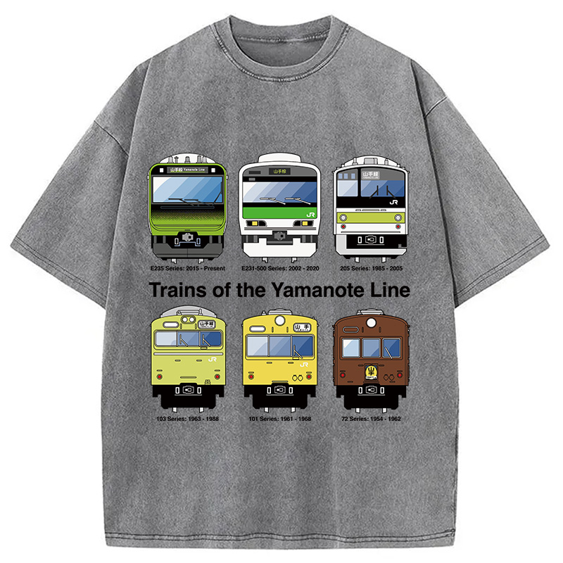 Modecanvas Trains of the Yamanote Line DTG Printing Washed T-Shirt