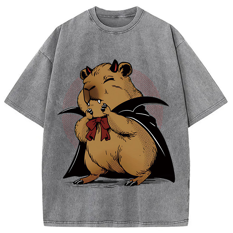 Modecanvas Vampire Capybara DTG Printing Washed T-Shirt