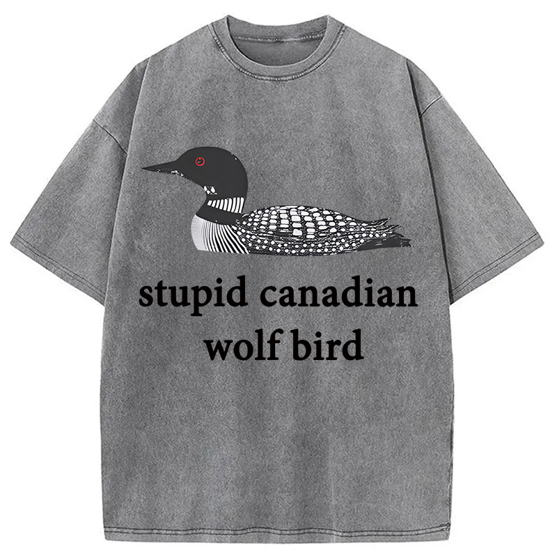 Modecanvas Stupid Canadian Wolf Bird DTG Printing Washed T-Shirt