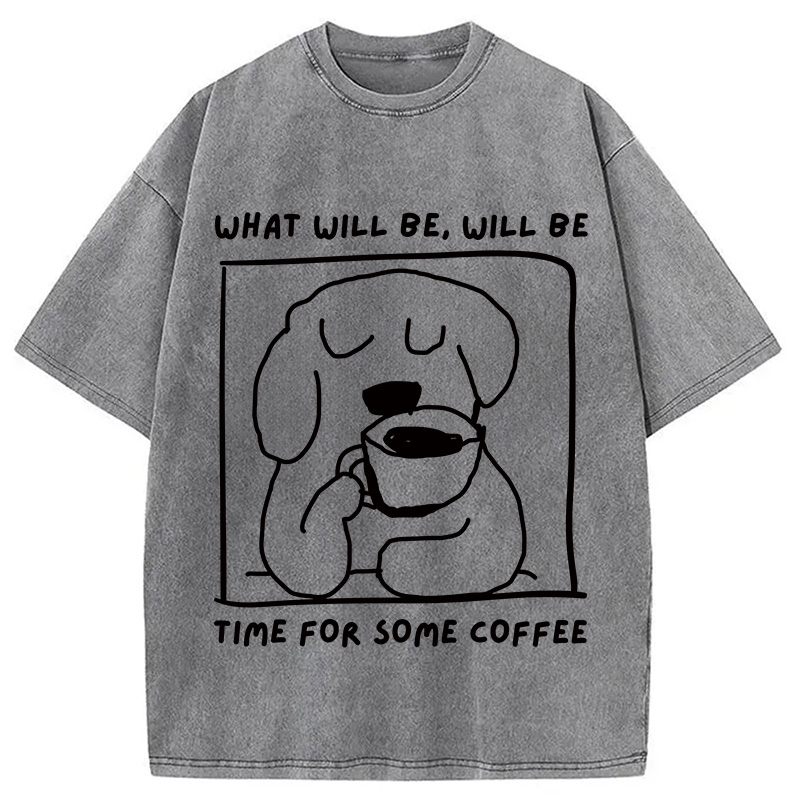 Modecanvas Coffee Dog DTG Printing Washed T-Shirt